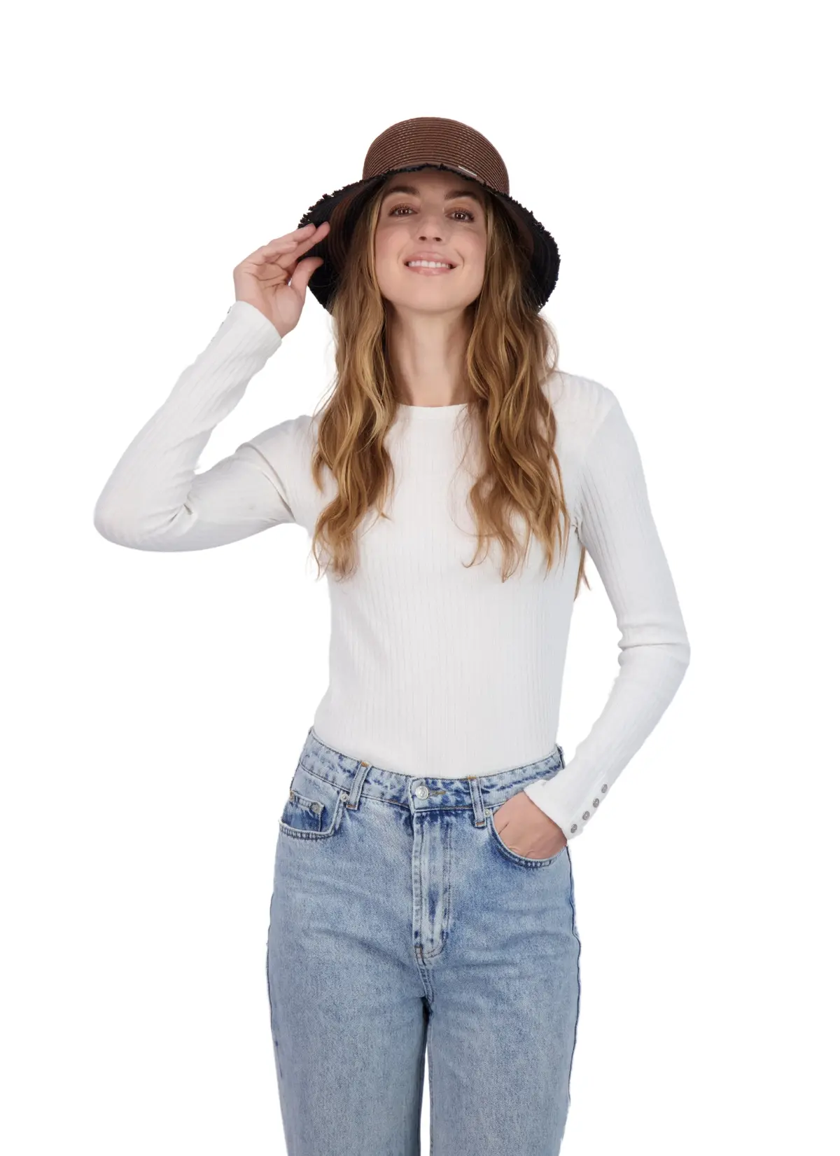 Tahari Women's Color Block Straw Bucket Hat With Fringe 1