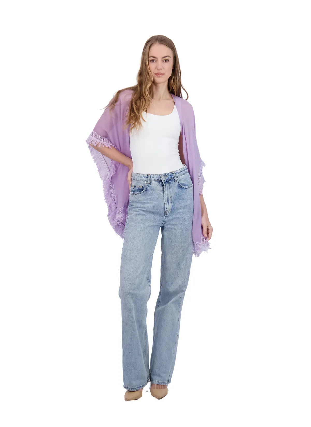 Tahari Women's Lightweight Kimono With Crochet Fringe Trim 2