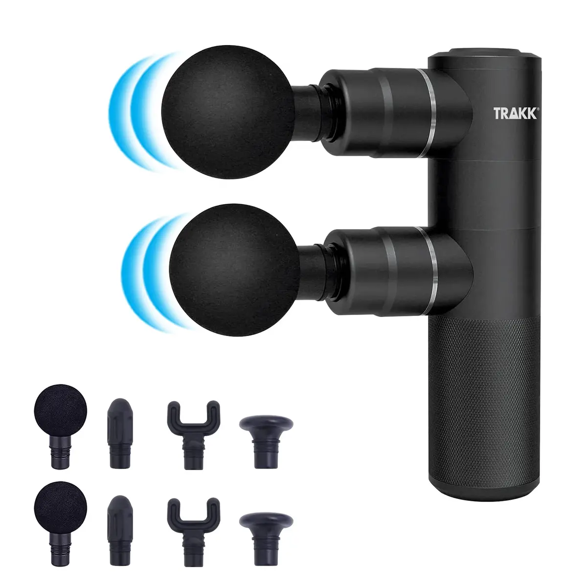 Trakk Duo Double Head Percussion Massage Gun  Whisper Quiet - Deep Tissue Pain Relief With 8 Massage Heads High Rpm Vibrational Relaxation - Rechargeable Battery 1