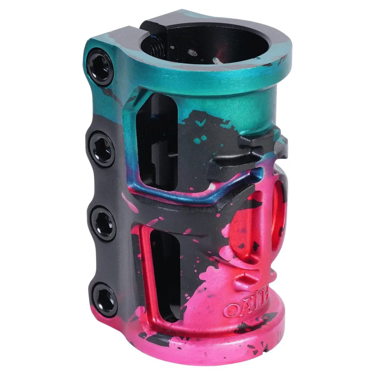 Oath Cage V2 Scs 4 Bolt Scooter Clamp, Green/Pink/Black 1
