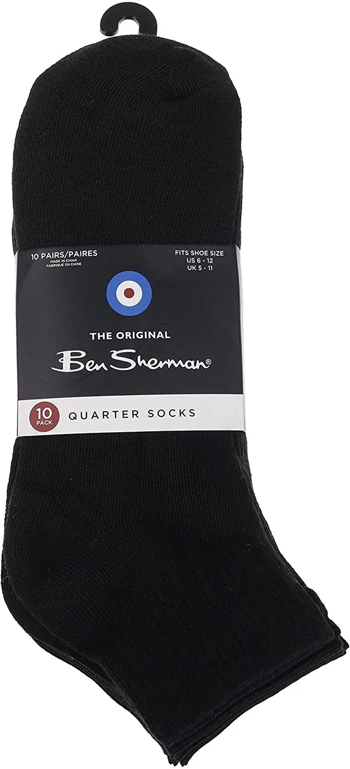 Ben Sherman Men's Socks- Ankle Socks Solid Casual Socks Comfort Fit-Logo Bottom Print, Ribbed Trim For 10-Pack 1