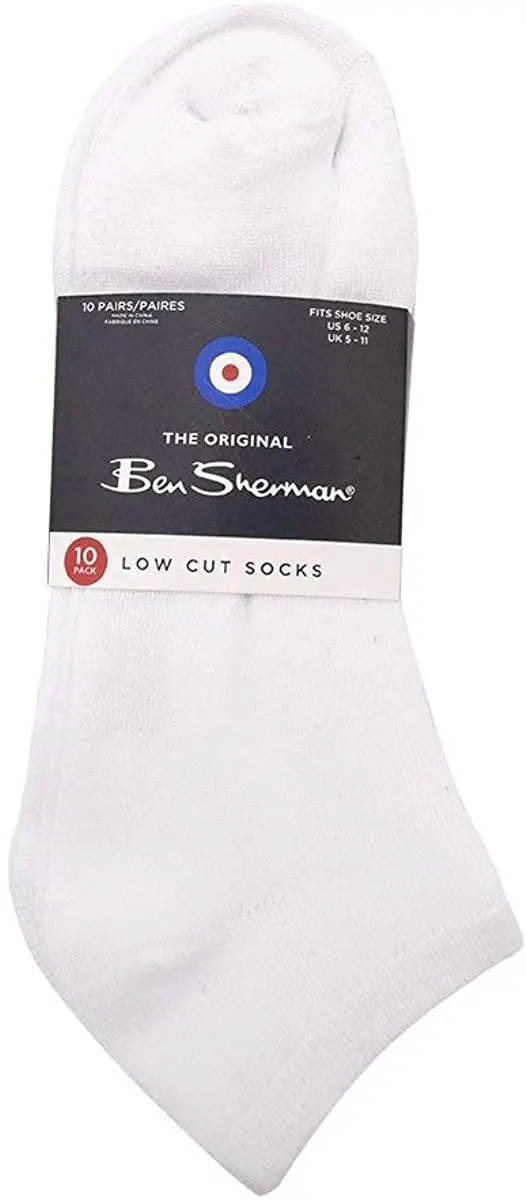 Ben Sherman Menâ€™S 10-Pack Low Cut Solid Socks - Logo Bottom Print, Ribbed Trim 3