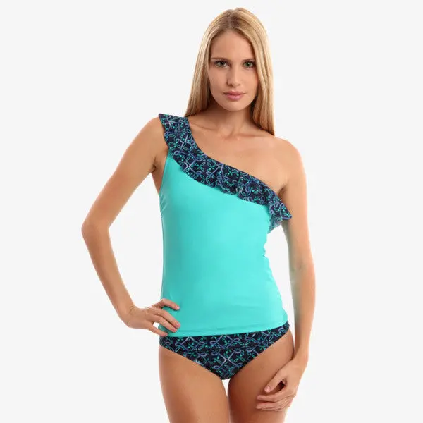 Nice Turquoise One-Should Tankini Top 1