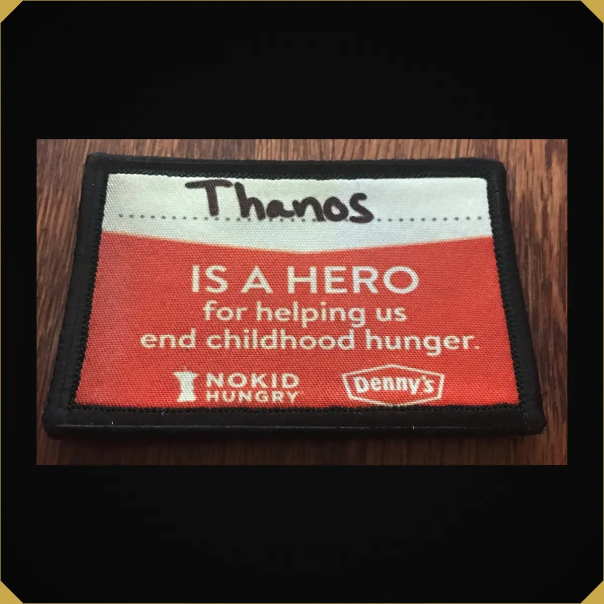 'End Child Hunger' Thanos Name Badge 2X3 Avengers Themed Morale Patch 1