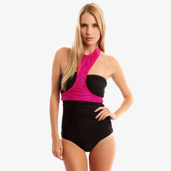 Zircon Black Strapless Maillot Swimsuit 1