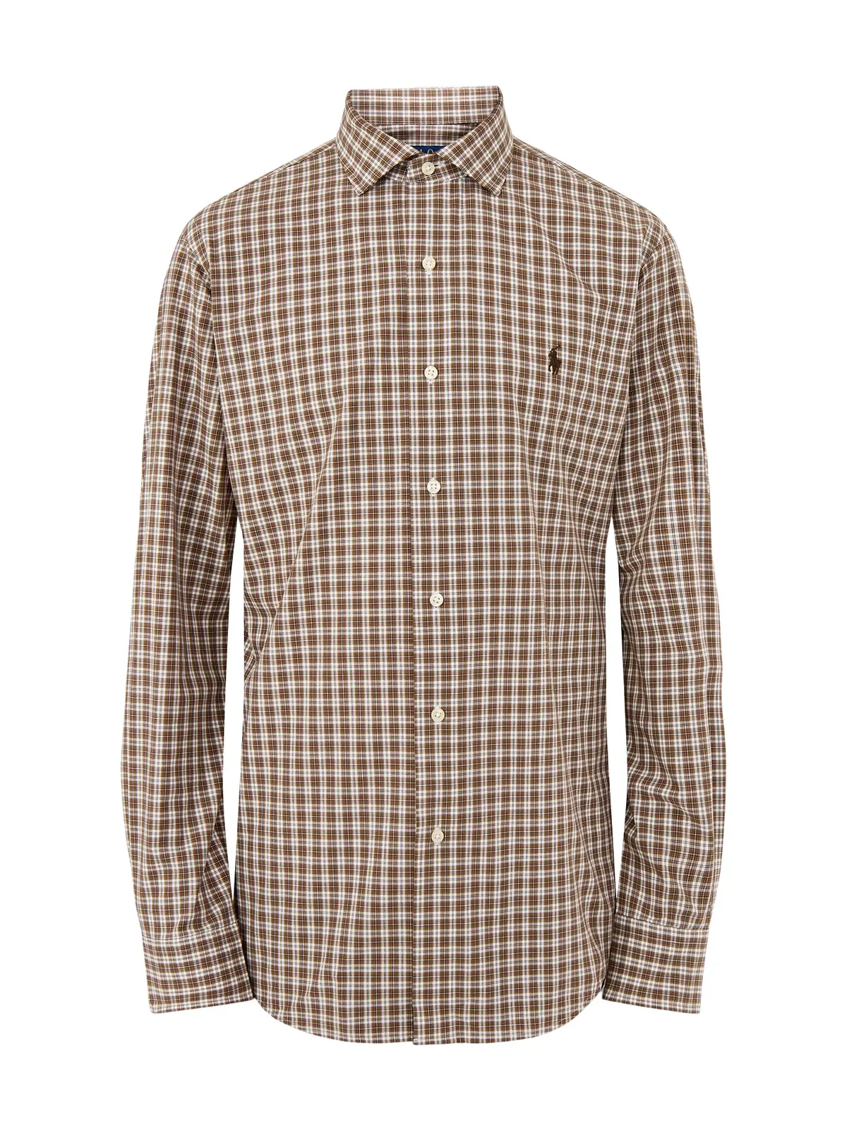 Custom Fit Stretch Poplin Check Shirt Brown 1