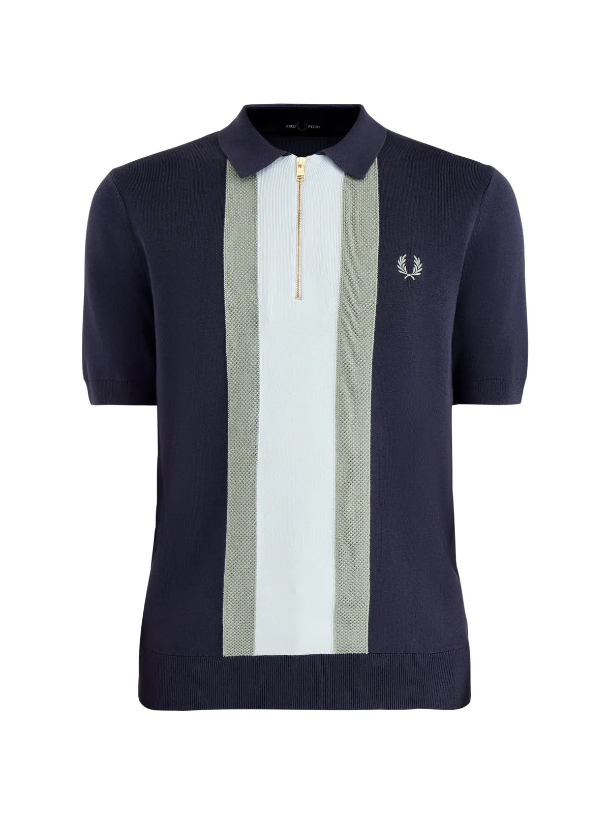 Textured Stripe Knitted Zip Polo 1