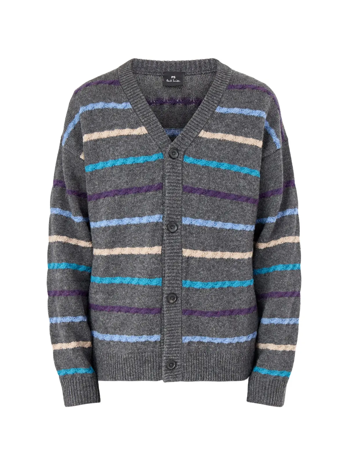 Stripe Wool Cardigan Button Thru Black 1