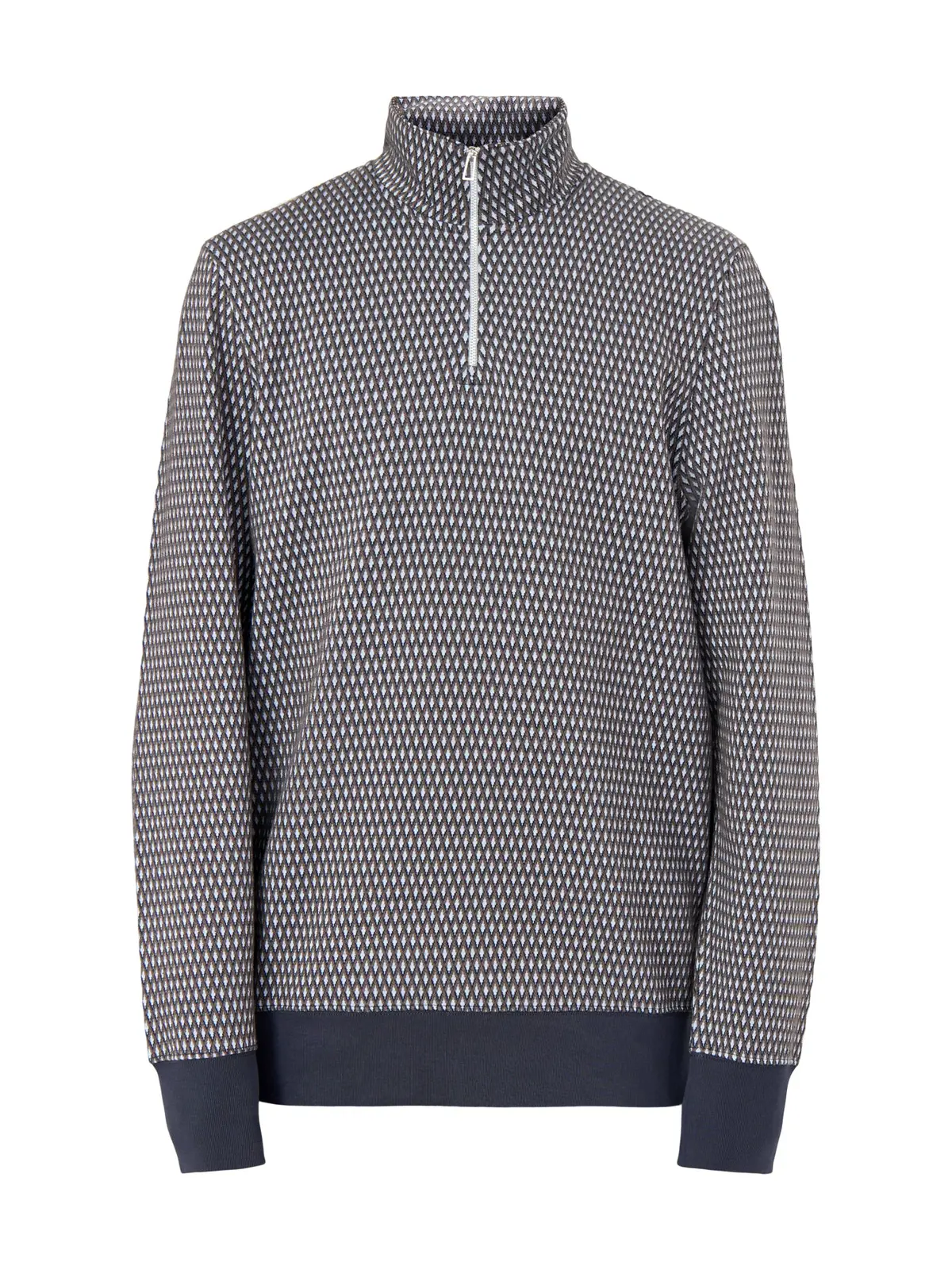 1/4 Zip Pattern Cotton Sweatshirt Blue 1