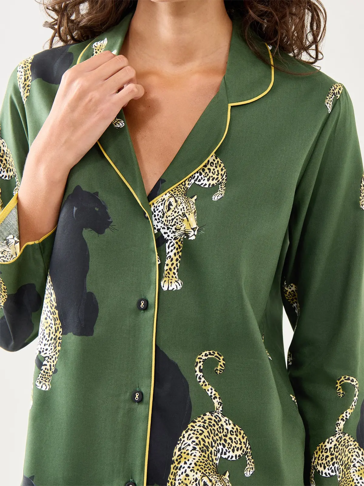 Leopard Print Pyjama Top Olive Green 4