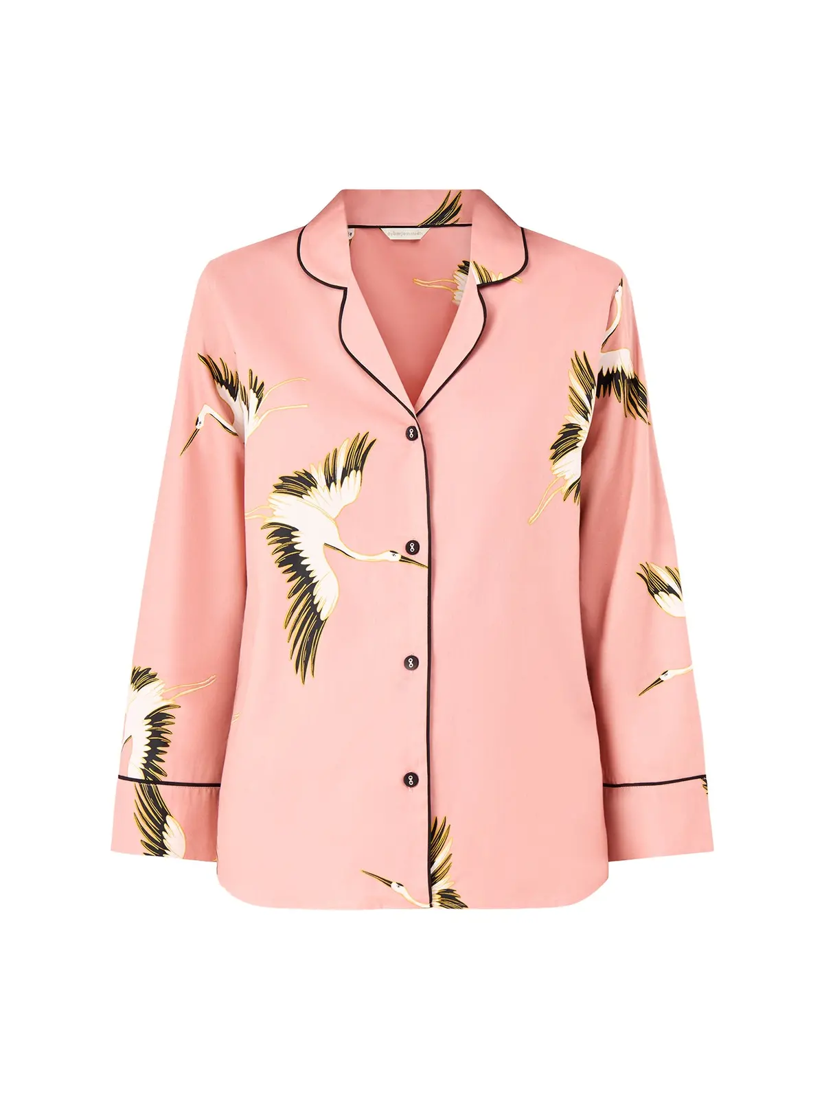 Crane Bird Cotton Pyjama Top Pink 1
