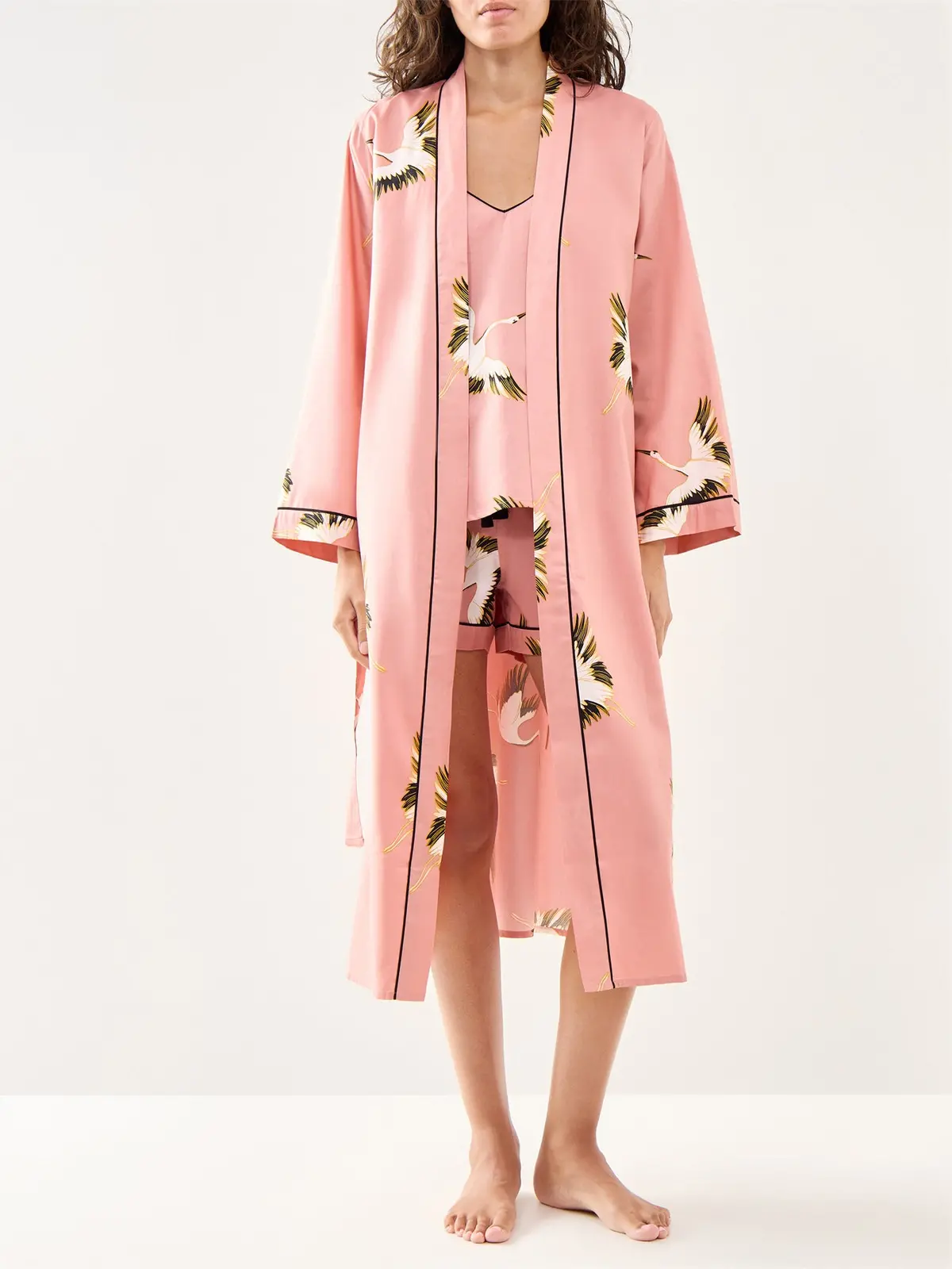 Crane Bird Dressing Gown Pink 2