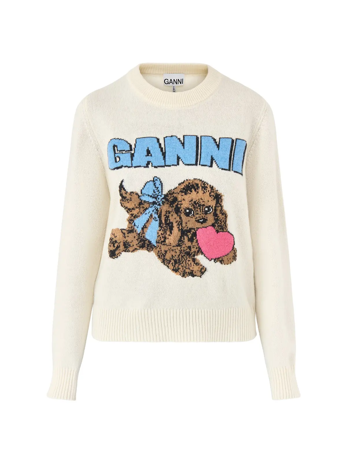 Graphic Wool Mix Fluffy Puppy Love Crewneck White 1